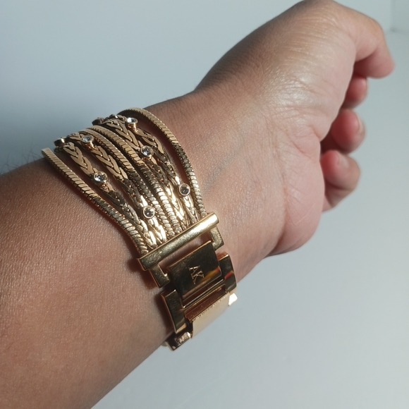 Anne Klein Womens Mother of Pearl Diamond Accented Dial Gold Tone Chain Watch - Picture 6 of 8